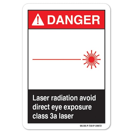 ANSI Danger Sign, Laser Radiation Avoid Direct Eye Exposure Class 3a Laser, 5in X 3.5in Decal